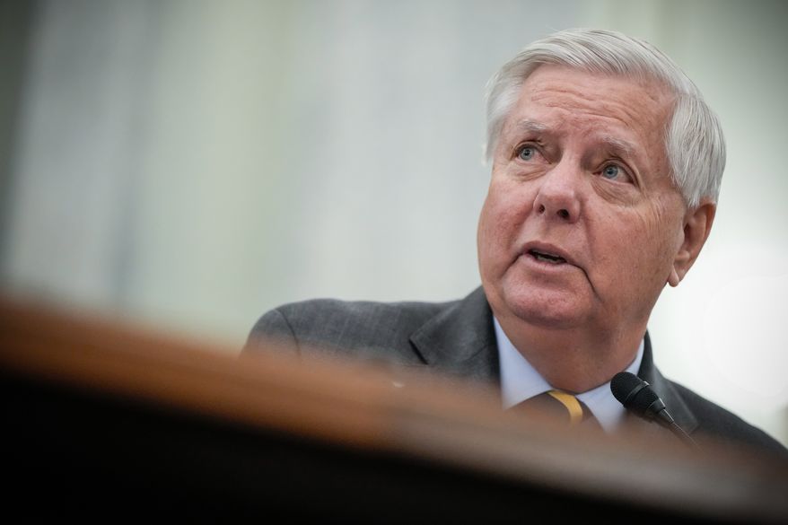 Sen. Lindsey Graham, R-S.C., introduces Adm. Kevin Lunday, acting commandant of the U.S. Coast Guard, during a Senate Commerce, Science and Transportation Committee hearing on the nomination of Lunday for Commandant of the Coast Guard, Nov. 19, 2025, on Capitol Hill in Washington. (AP Photo/Julia Demaree Nikhinson) **FILE**