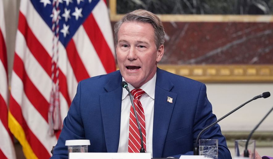 Sen. Jon Husted, R-Ohio, speaks during an event in the Indian Treaty Room of the Eisenhower Executive Office Building on the White House complex on March 4, 2026, in Washington. (AP Photo/Jacquelyn Martin, File)