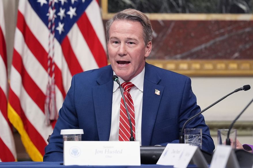Sen. Jon Husted, R-Ohio, speaks during an event in the Indian Treaty Room of the Eisenhower Executive Office Building on the White House complex on March 4, 2026, in Washington. (AP Photo/Jacquelyn Martin, File)