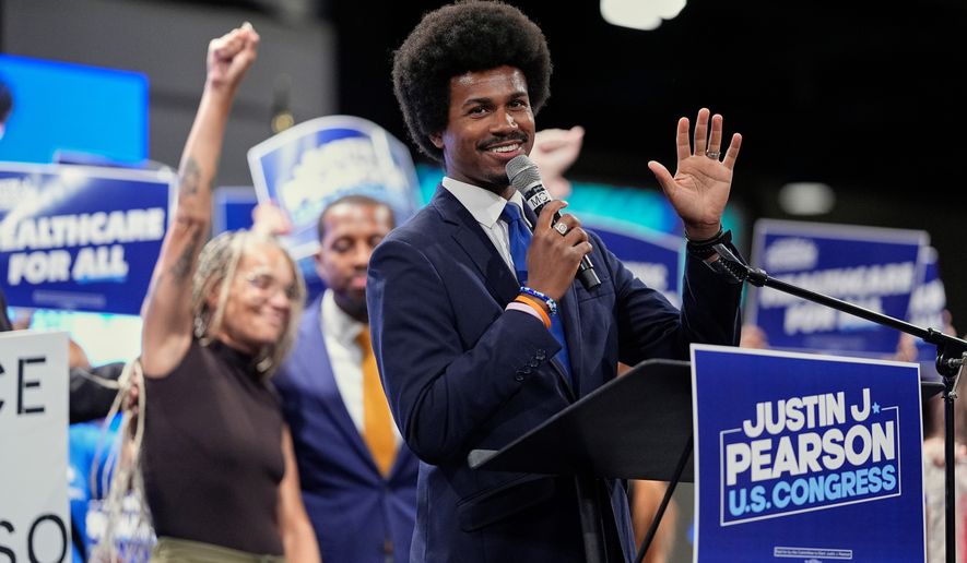 Democratic congressional candidate State Rep. Justin J. Pearson, D-Memphis, speaks during a campaign rally, Friday, July 17, 2026, in Memphis, Tenn. (AP Photo/George Walker IV)