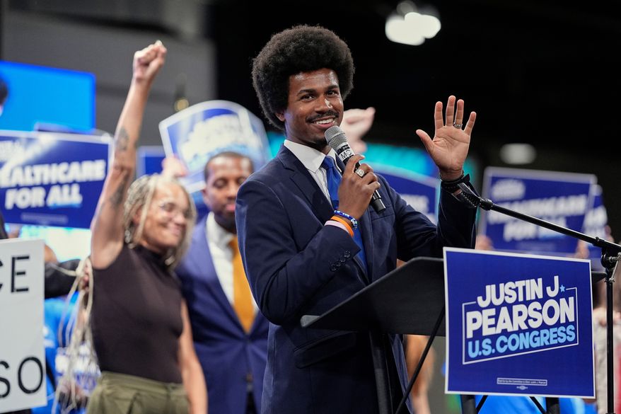 Democratic congressional candidate State Rep. Justin J. Pearson, D-Memphis, speaks during a campaign rally, Friday, July 17, 2026, in Memphis, Tenn. (AP Photo/George Walker IV)