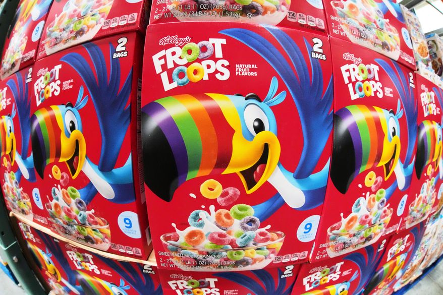 Kellogg's Froot Loops are displayed in a Costco in Pittsburgh, July 14, 2025. (AP Photo/Gene J. Puskar, File)