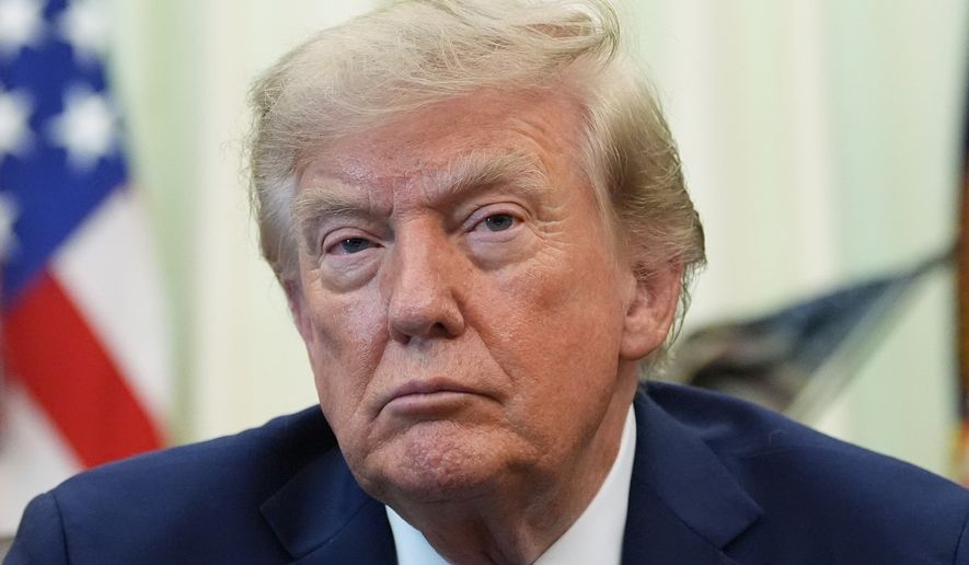 President Donald Trump speaks in the Oval Office of the White House, Thursday, Aug. 6, 2026, in Washington. (AP Photo/Alex Brandon)