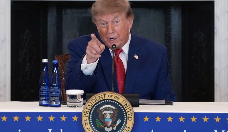 President Donald Trump speaks at a roundtable on American mining, Friday, Aug. 7, 2026, at the State Department in Washington. (AP Photo/Allison Robbert)