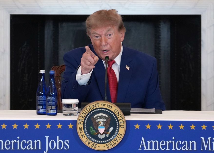 President Donald Trump speaks at a roundtable on American mining, Friday, Aug. 7, 2026, at the State Department in Washington. (AP Photo/Allison Robbert)
