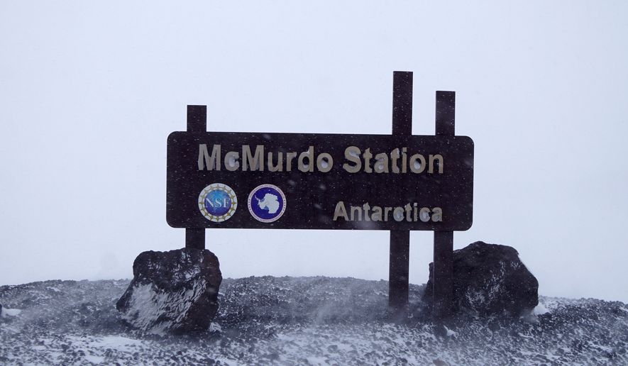 FILE - A sign is photographed at McMurdo Station, a United States Antarctic research station, on Dec. 4, 2018. (National Science Foundation via AP, File)