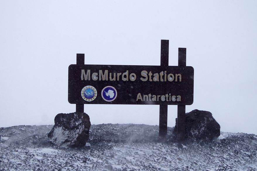 FILE - A sign is photographed at McMurdo Station, a United States Antarctic research station, on Dec. 4, 2018. (National Science Foundation via AP, File)