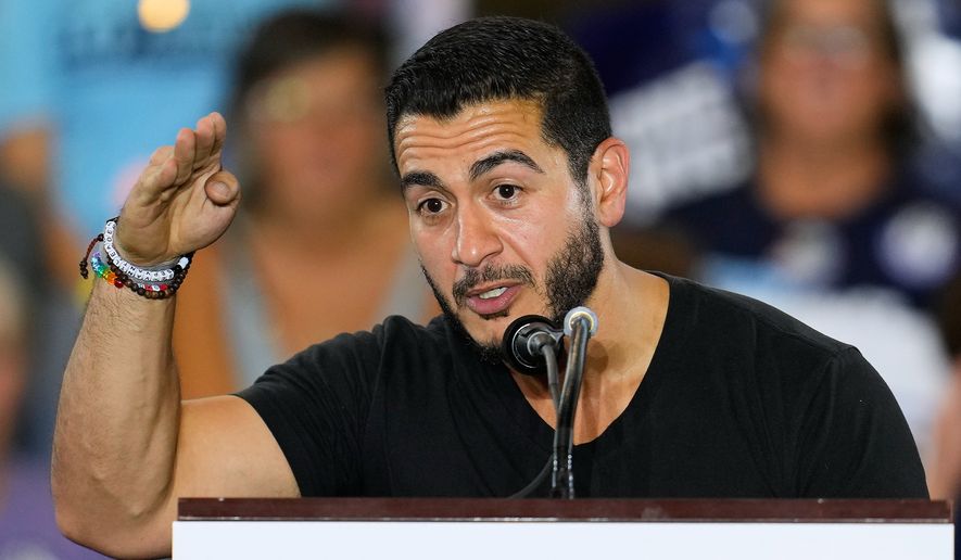 Democratic nominee for U.S. Senate Abdul El-Sayed Speaks at a General Election Kickoff Rally for Michigan Demcrats at Renaissance High School Friday, Aug. 7, 2026, in Detroit. (AP Photo/Paul Sancya)