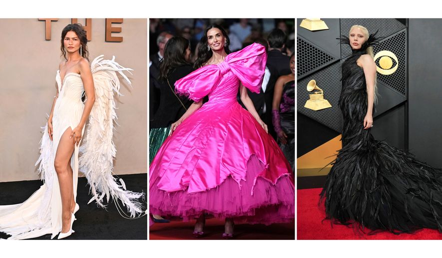 This combination of images show, from left, Zendaya at "The Odyssey" premiere in New York on July 14, 2026, Demi Moore at the 79th international film festival, Cannes, southern France, on May 16, 2026, and Lady Gaga at the 68th annual Grammy Awards in Los Angeles on Feb. 1, 2026. (AP Photo)