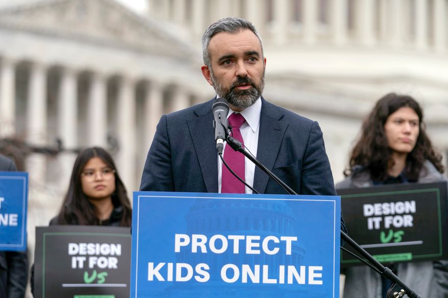 New Mexico Attorney General Raúl Torrez speaks during a rally to protect kids online on Capitol Hill in Washington, Wednesday, Jan. 31, 2024. (AP Photo/Jose Luis Magana, File)