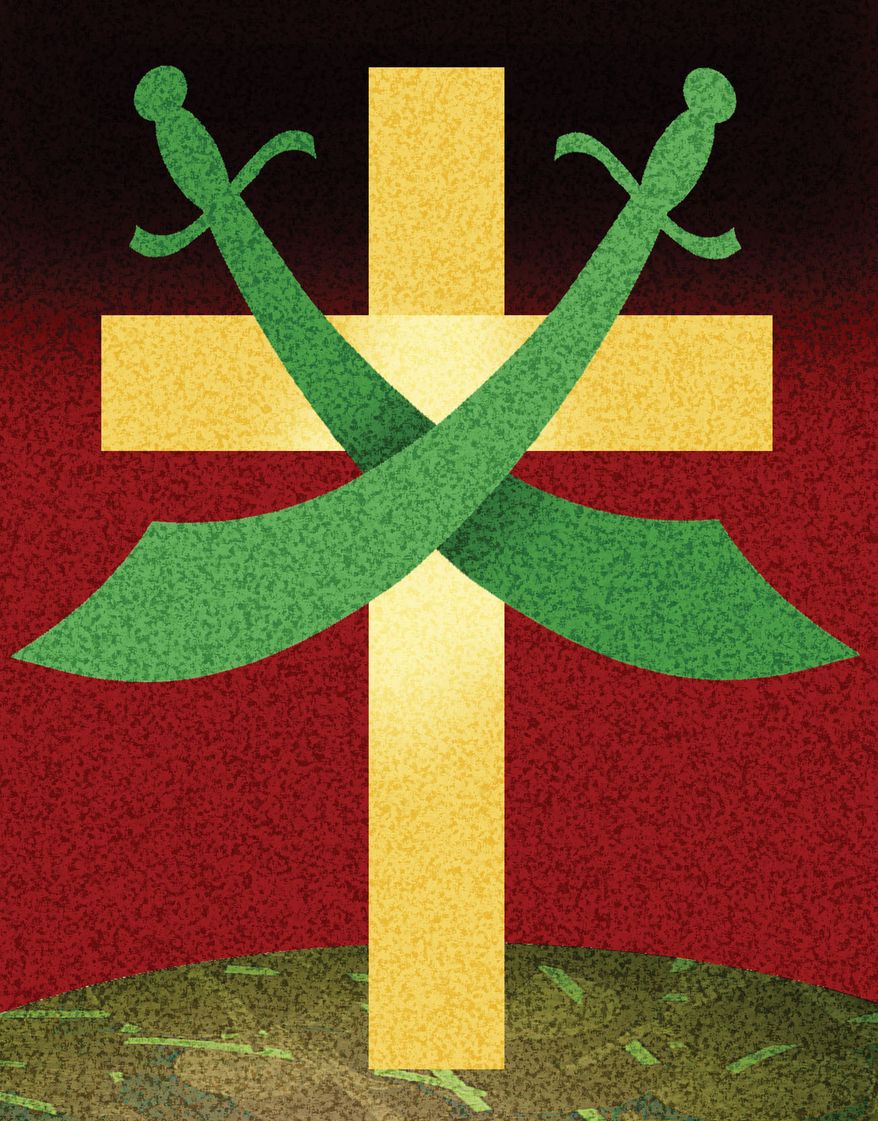 Persecution of Christian by Muslims illustration by Alexander Hunter/The Washington Times