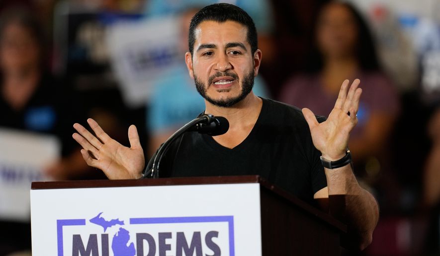 Democratic nominee for U.S. Senate Abdul El-Sayed Speaks at a General Election Kickoff Rally for Michigan Demcrats at Renaissance High School Friday, Aug. 7, 2026, in Detroit. (AP Photo/Paul Sancya)