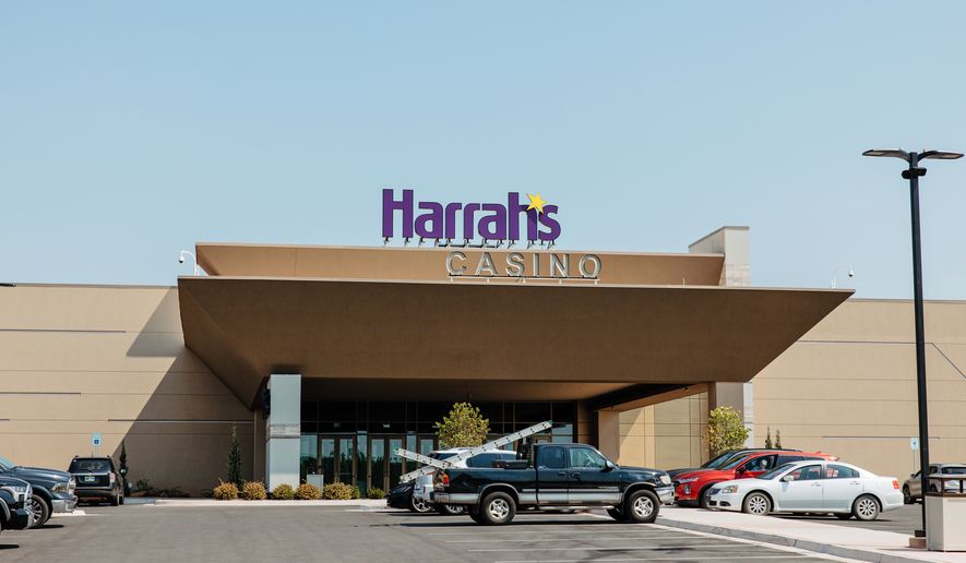 The Harrah's Casino, owned by the Iowa Tribe of Oklahoma, is seen in Chandler, Okla., Wednesday, Aug. 5, 2026. (AP Photo/Brittany Bendabout)