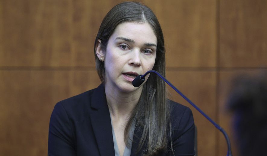 Psychiatrist Dr. Jennifer Tufts speaks on the witness stand during Lindsay Clancy's murder trial at Plymouth Superior Court in Plymouth, Mass., Monday, Aug. 10, 2026. (Greg Derr/The Patriot Ledger via AP, Pool)