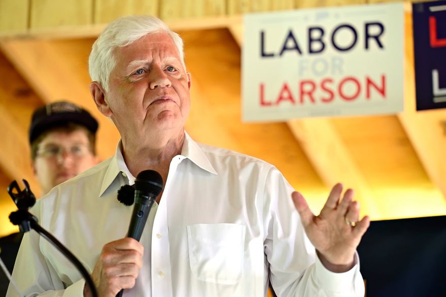 U.S. Rep. John Larson D-Conn., attends a campaign event, Saturday, July 25, 2026, in Bristol, Conn. (AP Photo/Jessica Hill)
