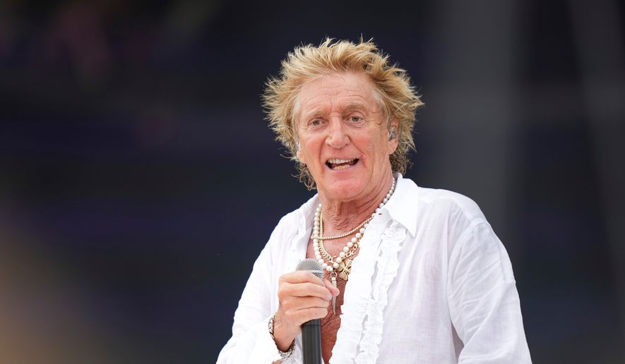 Rod Stewart performs during the Glastonbury Festival at Worthy Farm, Somerset, England, Sunday, June 29, 2025. (Scott A Garfitt/Invision/AP, File)