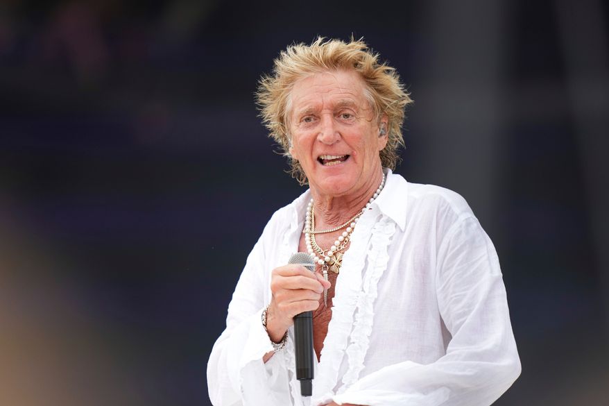FILE - Rod Stewart performs during the Glastonbury Festival in Worthy Farm, Somerset, England, Sunday, June 29, 2025. (Scott A Garfitt/Invision/AP, File)