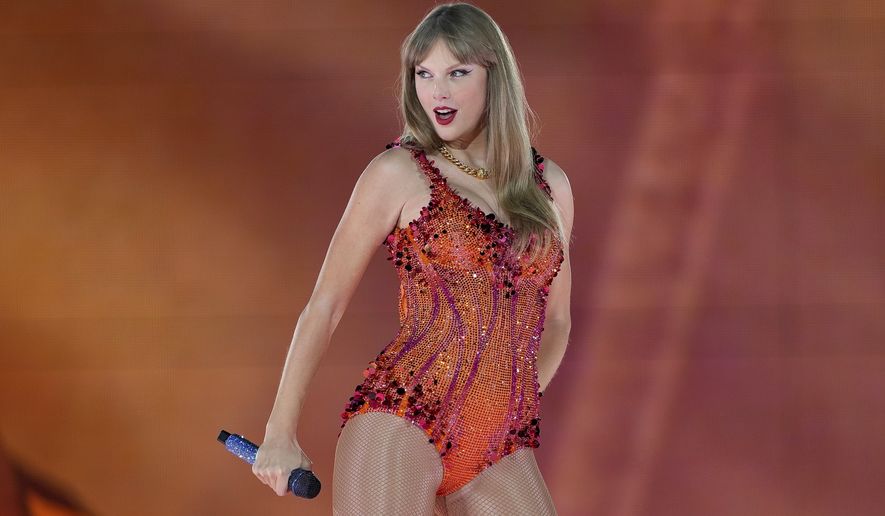 Taylor Swift performs at the Paris Le Defense Arena during her Eras Tour concert in Paris on May 9, 2024. (AP Photo/Lewis Joly) **FILE**