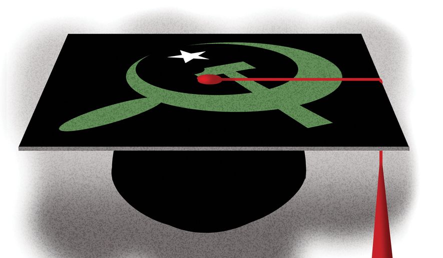 Colleges and universities encouraging socialism illustration by Alexander Hunter/The Washington Times