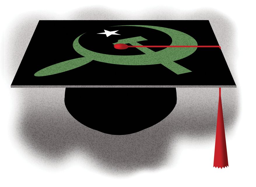 Colleges and universities encouraging socialism illustration by Alexander Hunter/The Washington Times