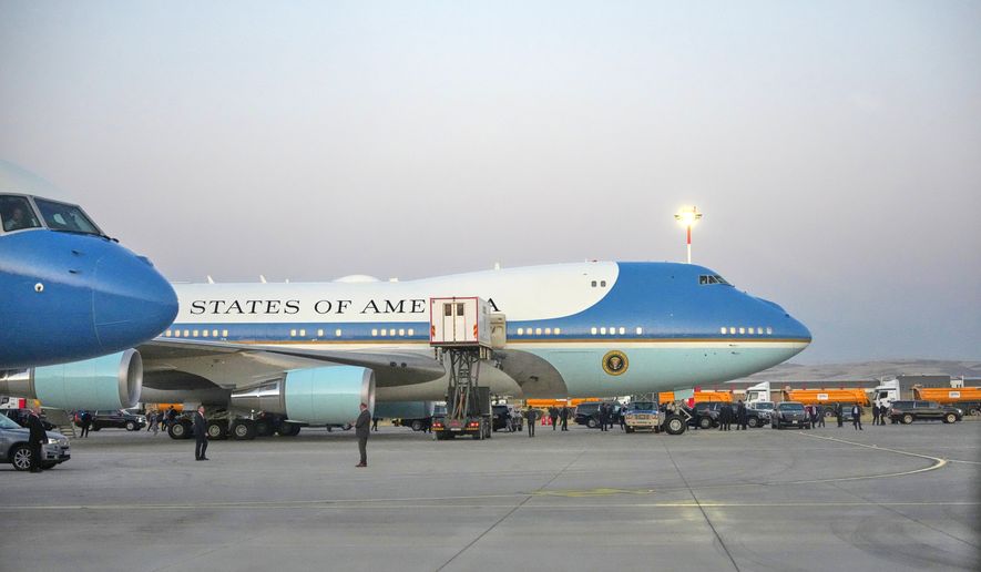 A catering truck is parked at Air Force One on the tarmac as the motorcade carrying U.S. President Donald Trump arrives on the tarmac to depart following the NATO summit at Ankara International Airport in Ankara, Turkey, Wednesday, July 8, 2026. (AP Photo/Alex Brandon)