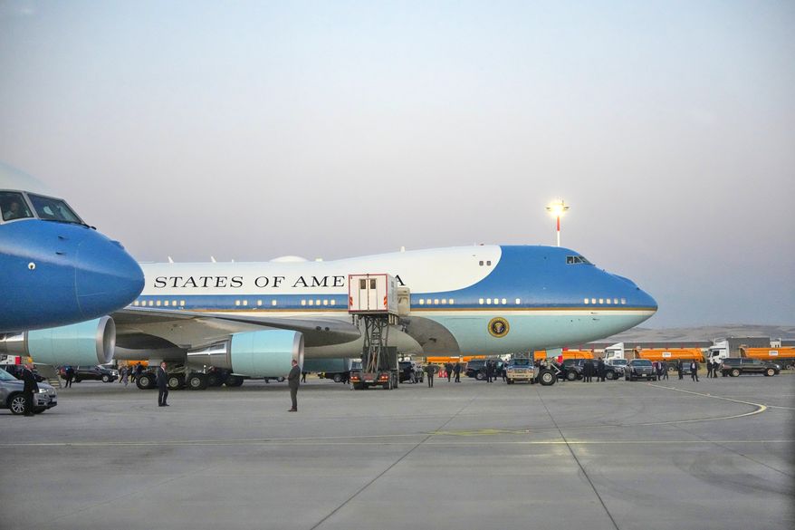 A catering truck is parked at Air Force One on the tarmac as the motorcade carrying U.S. President Donald Trump arrives on the tarmac to depart following the NATO summit at Ankara International Airport in Ankara, Turkey, Wednesday, July 8, 2026. (AP Photo/Alex Brandon)