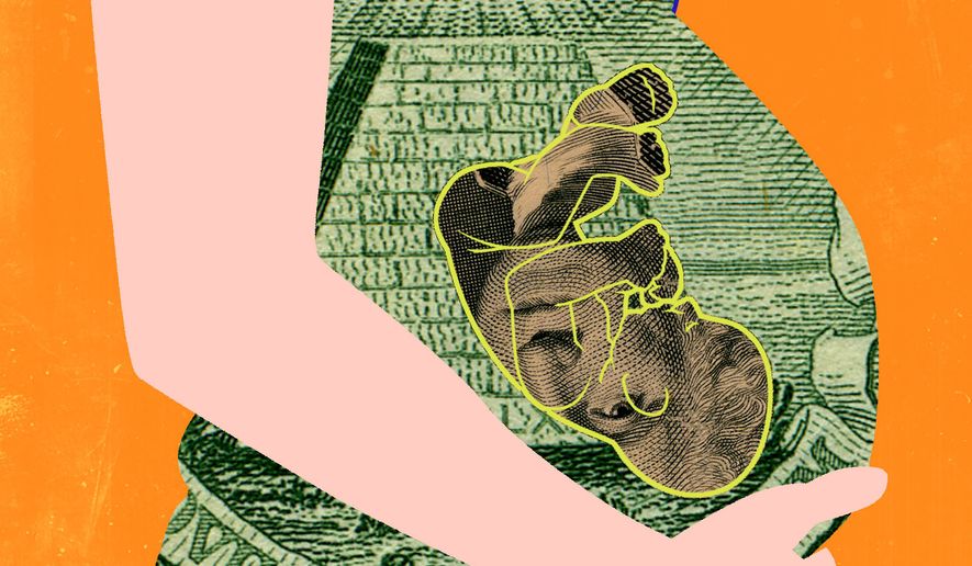 Commercial surrogacy and paid for baby making illustration by Linas Garsys / The Washington Times