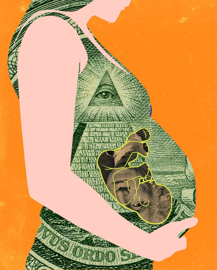 Commercial surrogacy and paid for baby making illustration by Linas Garsys / The Washington Times