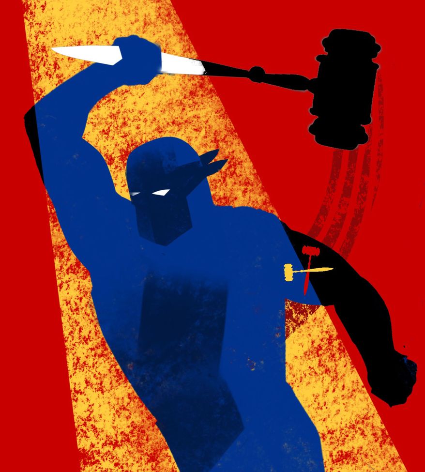 Vigilante justice and the courts illustration by Linas Garsys / The Washington Times