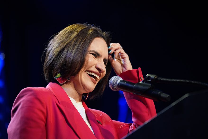 Minnesota Lt. Gov. Peggy Flanagan, a Democratic candidate for U.S. Senate, smiles on stage during an election night watch party on Tuesday, Aug. 11, 2026, in Minneapolis. (AP Photo/Ellen Schmidt)