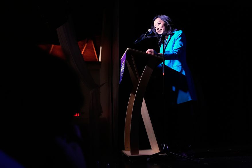Democratic gubernatorial candidate Francesca Hong speaks during a primary election night watch party Tuesday, Aug. 11, 2026, in Madison, Wis. (AP Photo/Nam Y. Huh)