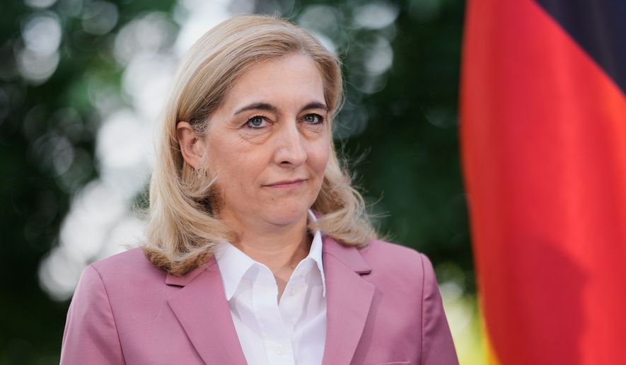 German Health Minister and designated Chief of Staff at the Chancellery Nina Warken attends a statement about planned personnel changes in the German government at the chancellery in Berlin, Germany, Friday, July 24, 2026. (AP Photo/Markus Schreiber)