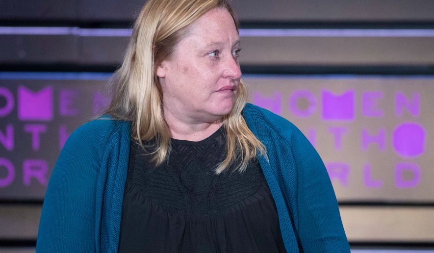 Heidi Beirich, of the Southern Poverty Law Center, speaks during the Women in the World Summit at Lincoln Center in New York on April 6, 2017. (AP Photo/Mary Altaffer) **FILE**