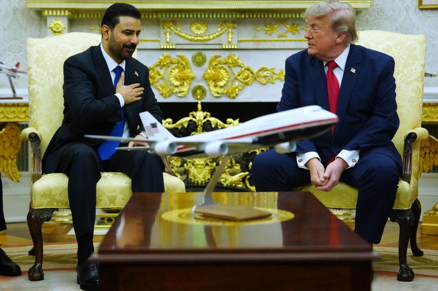 President Donald Trump meets with Iraq's Prime Minister Ali al-Zaidi in the Oval Office of the White House, Tuesday, July 14, 2026, in Washington. (AP Photo/Julia Demaree Nikhinson)