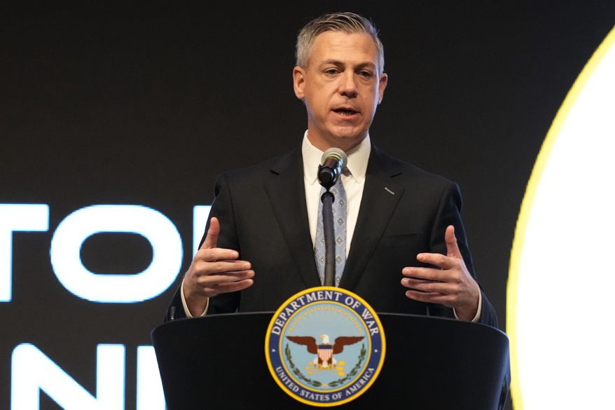 Sen. Jim Banks, R-Ind., speaks during the 4th annual Northeast Indiana Defense Summit at Purdue University Fort Wayne, Wednesday, Nov. 12, 2025, in Fort Wayne, Ind. (AP Photo/Darron Cummings)