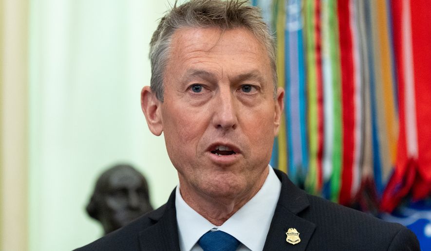 Commissioner of U.S. Customs and Border Protection Rodney Scott speaks in the Oval Office with President Donald Trump a the White House, Wednesday, June 3, 2026, in Washington. (AP Photo/Alex Brandon)