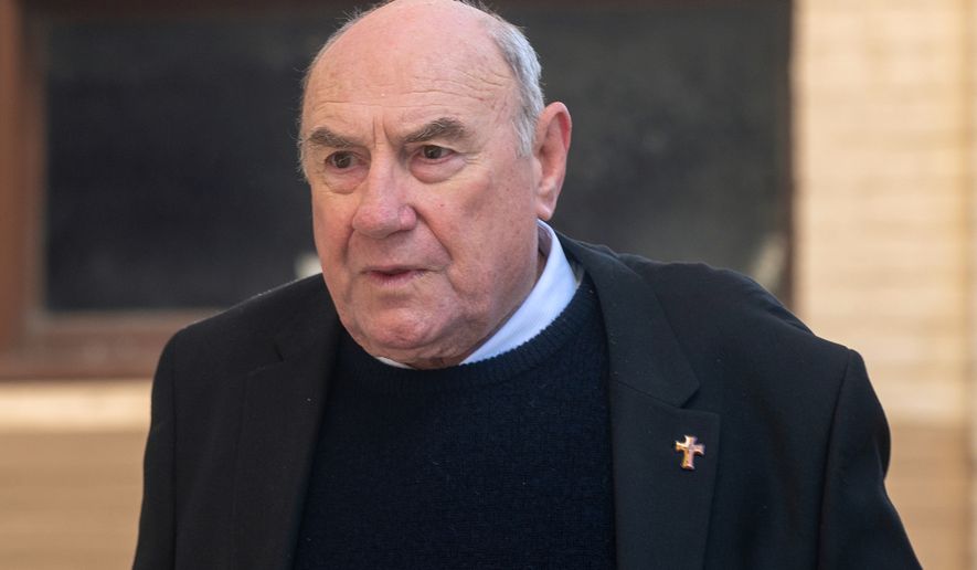 Former Bishop of Broome Christopher Saunders arrives at the West Australian District Court in Perth, Tuesday, Aug.11, 2026. (Aaron Bunch/AAP Image via AAP)