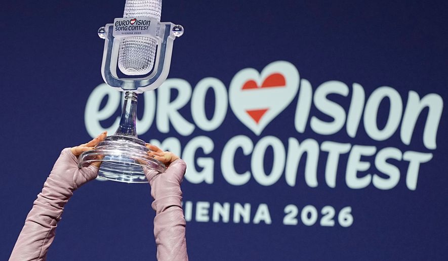 FILE - Dara from Bulgaria attends a press conference with the trophy after winning the Grand Final of the 70th Eurovision Song Contest in Vienna, Austria, on May 17, 2026. (AP Photo/Martin Meissner, File)