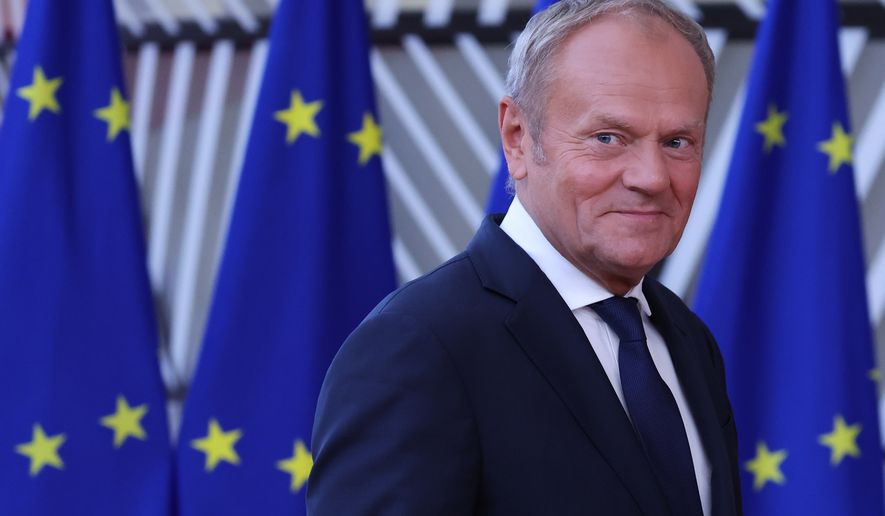 FILE - Poland's Prime Minister Donald Tusk arrives for the EU summit in Brussels, Thursday, June 18, 2026. (AP Photo/Omar Havana, File)