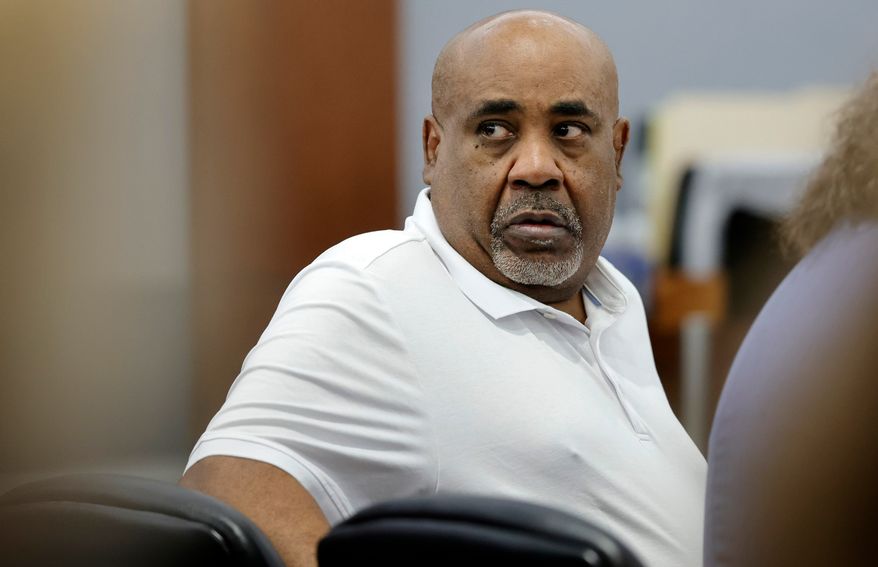 Duane Davis appears in court during the third day of jury selection in his murder trial, related to the 1996 killing of rapper Tupac Shakur, at Clark County District Court Regional Justice Center on Wednesday, Aug. 12, 2026, in Las Vegas. (Steve Marcus/Las Vegas Sun via AP, Pool)