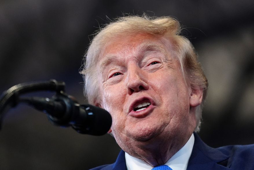 President Donald Trump speaks at the David Mack Center for Training and Intelligence, Friday, Aug. 14, 2026, in Garden City, N.Y. (AP Photo/Julia Demaree Nikhinson)