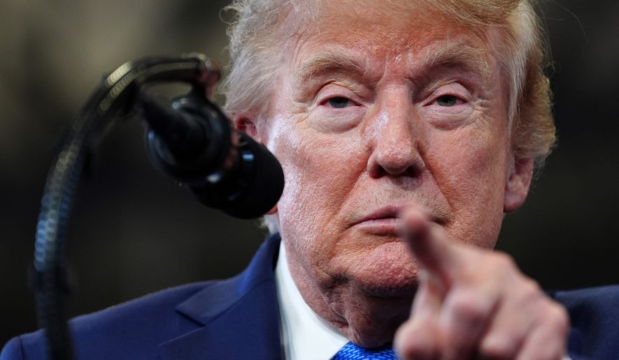 President Donald Trump speaks at the David Mack Center for Training and Intelligence, Friday, Aug. 14, 2026, in Garden City, N.Y. (AP Photo/Julia Demaree Nikhinson)