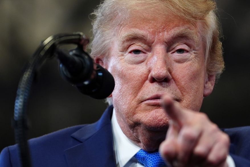 President Donald Trump speaks at the David Mack Center for Training and Intelligence, Friday, Aug. 14, 2026, in Garden City, N.Y. (AP Photo/Julia Demaree Nikhinson)