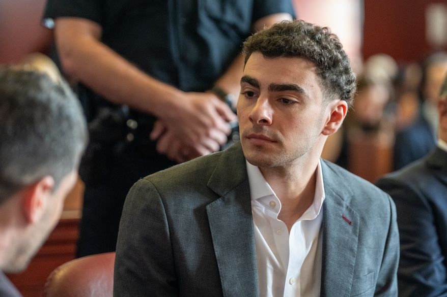 Luigi Mangione appears for a pre-trial hearing at Manhattan Criminal Court in New York, on Tuesday, Aug. 11, 2026. (David Dee Delgado/Pool Photo via AP)