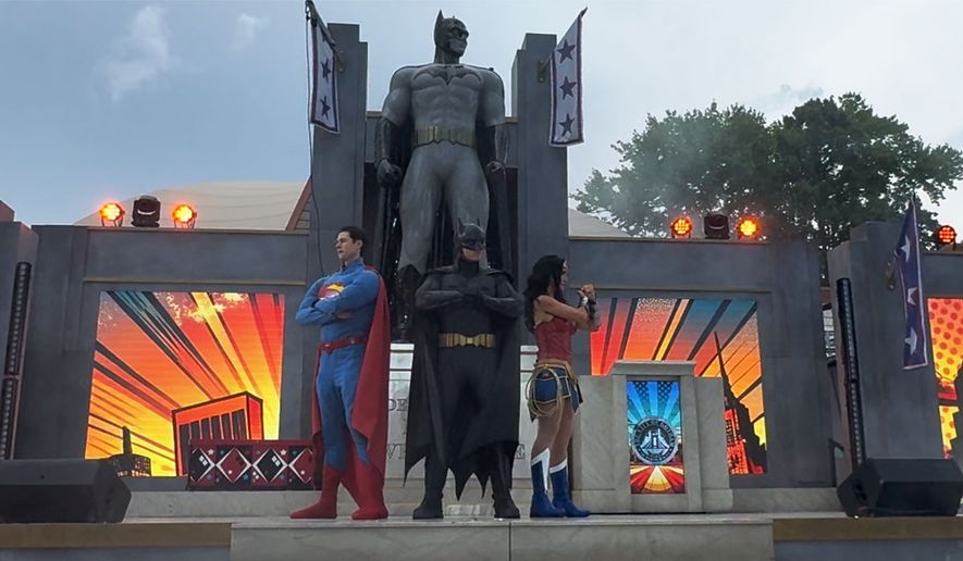 Superman, Batman and Wonder Woman at Six Flags Great Adventure's DC Heroes and Villains Fest (Photograph by Jacquie Kubin / Special to The Washington Times)