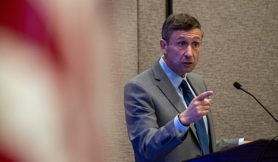 Democratic National Committee Chair Ken Martin speaks during a Labor Council meeting as part of the DNC Summer Meeting, Thursday, Aug. 13, 2026, in Austin, Texas. (AP Photo/Joel Angel Juarez)