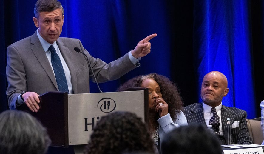 Democratic National Committee Chair Ken Martin speaks during the Black Caucus meeting as part of the DNC Summer Meeting, Thursday, Aug. 13, 2026, in Austin, Texas. (AP Photo/Joel Angel Juarez)