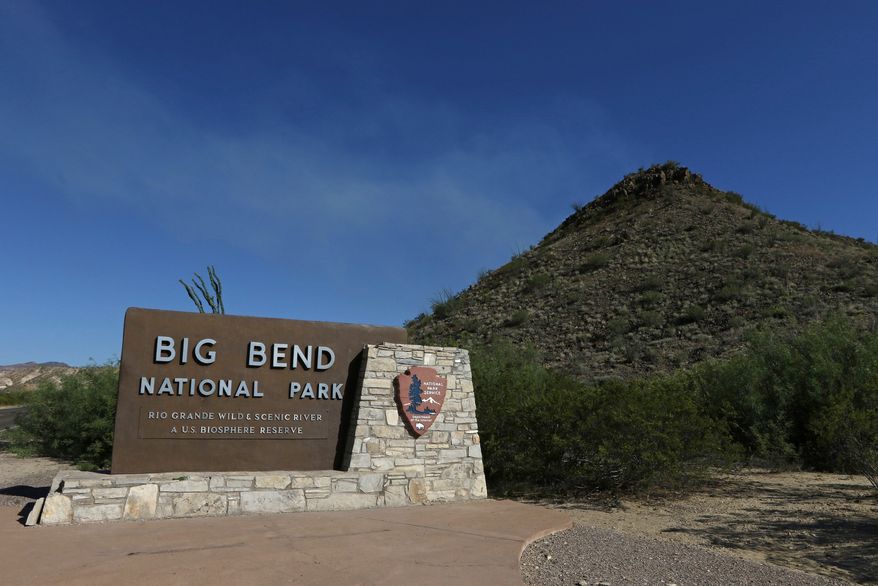 A Big Bend National Park sign at the west side entrance near Maverick Junction in Big Bend National Park in Texas on May 24, 2019 (Jacob Ford/Odessa American via AP) **FILE**