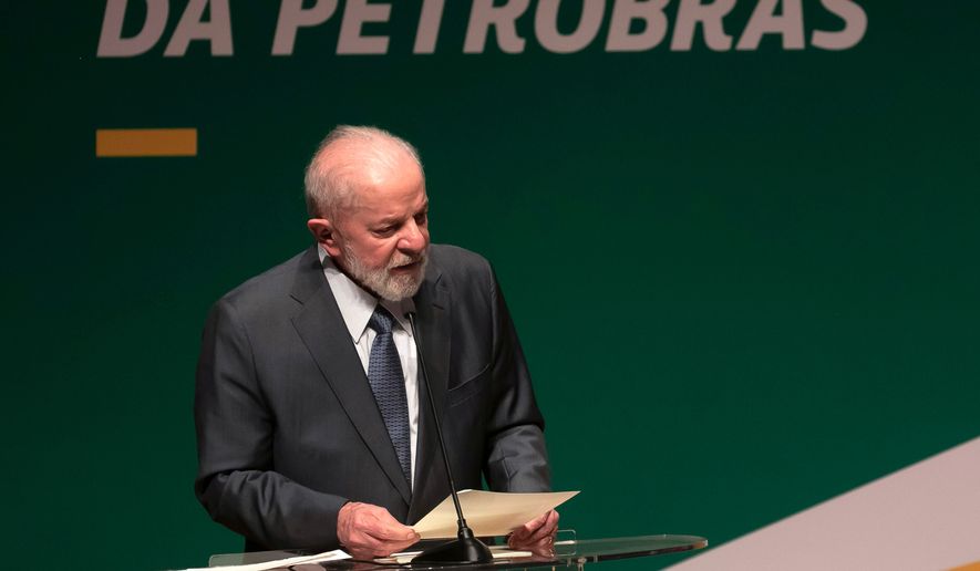 FILE - Brazil's President Luiz Inacio Lula da Silva speaks during the inauguration ceremony for the new president of the state-run oil company Petrobras, in Rio de Janeiro, Brazil, June 19, 2024. (AP Photo/Bruna Prado, File)