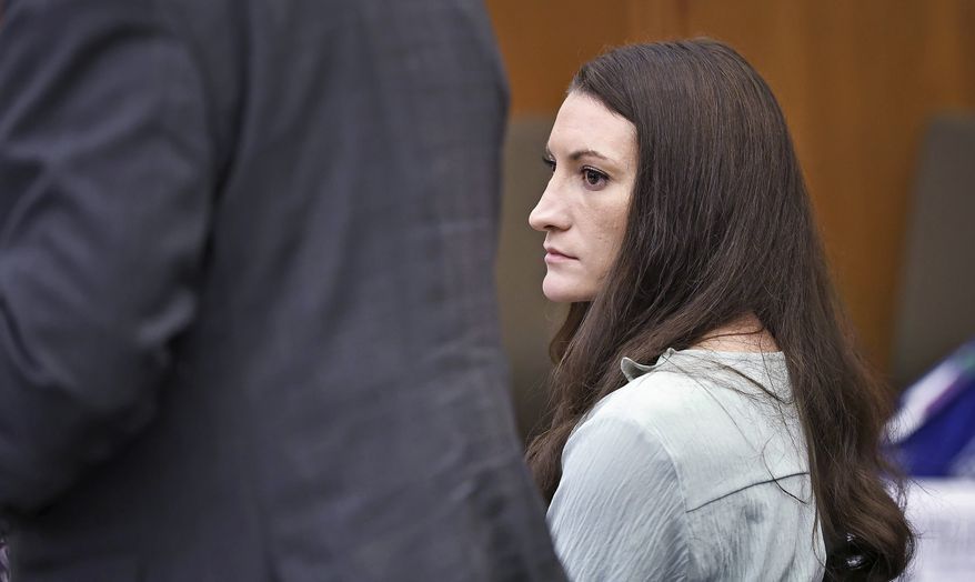 Lindsay Clancy watches the jury enter the room during her murder trial at Plymouth Superior Court in Plymouth, Mass., Monday, Aug. 17 2026. (Greg Der/The Patriot Ledger via AP, Pool)
